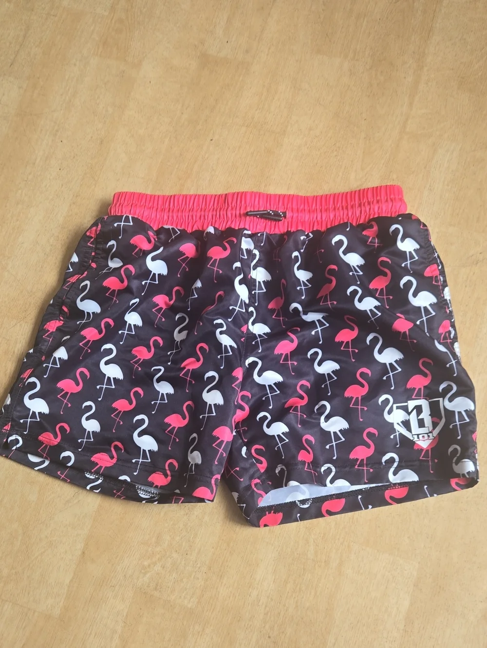 Baseball Lifeatyle 101.  Boys Flamingo Print Swim Shorts - Pink & Black